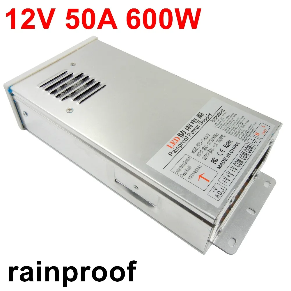 

free shipping 12V 50A 600W rainproof switching power supply AC to DC transformer input AC110V 220V to DC12V Power Adapter