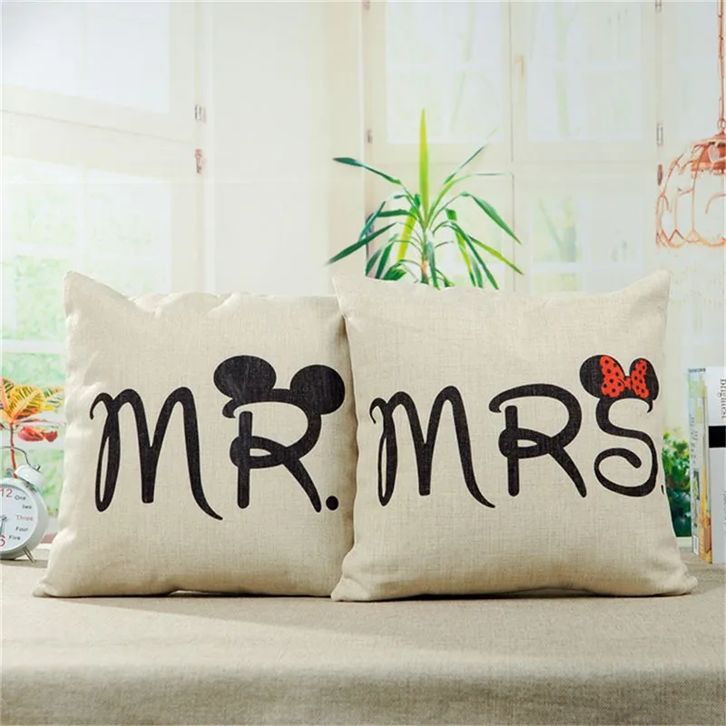 Наволочка хлопок льняные наволочки для диванной подушки Подушка для автомобилей, декоративный домашний декор Mr& Mrs Микки наволочка с рисунком в виде мыши чехлы на стулья