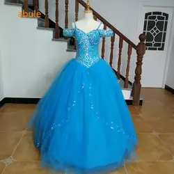 Abule Пышное Платье 2018 синий на шнуровке Sparkly Бисероплетение Роскошные принцессы дебютантка платье 15 лет Слои Тюль нестандартных размеров