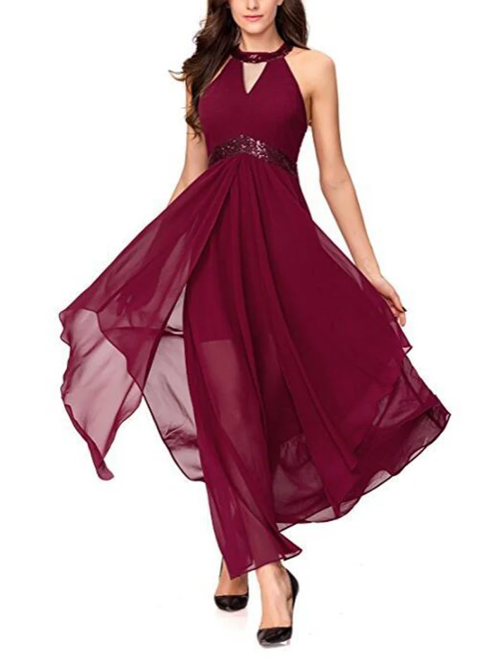 Женское винтажное длинное вечернее шифоновое платье без рукавов, свадебные вечерние платья макси