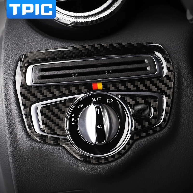 TPIC углеродного волокна Рама переключателя фар Накладка стайлинга автомобилей Стикеры для Mercedes C Class W205 C180 C200 GLC аксессуары