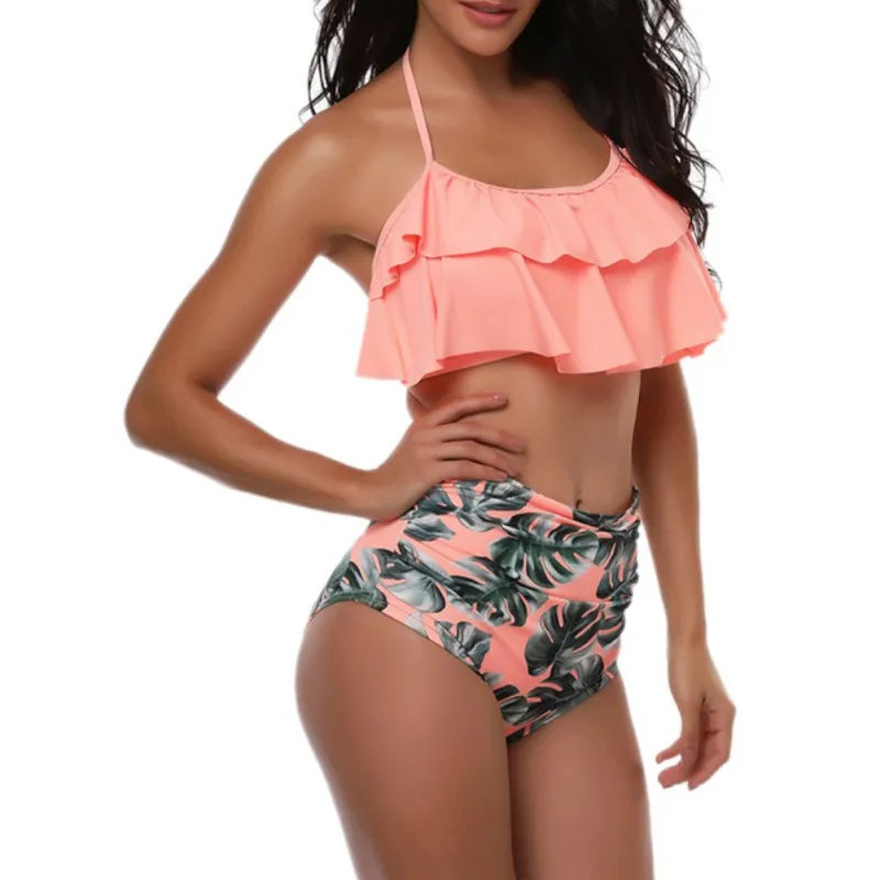 

Women Swimsuit Ruffle bikini strap split swimsuit Bikini Set Double Swimwear High waist Wear Beach Bathing Suits
