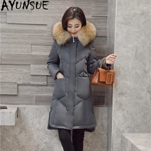AYUNSUE, зимний пуховик, для женщин, с капюшоном, большой меховой воротник, толстое, красное, длинное пальто, для женщин, пуховик, парка, Chamarras De Mujer, KJ643