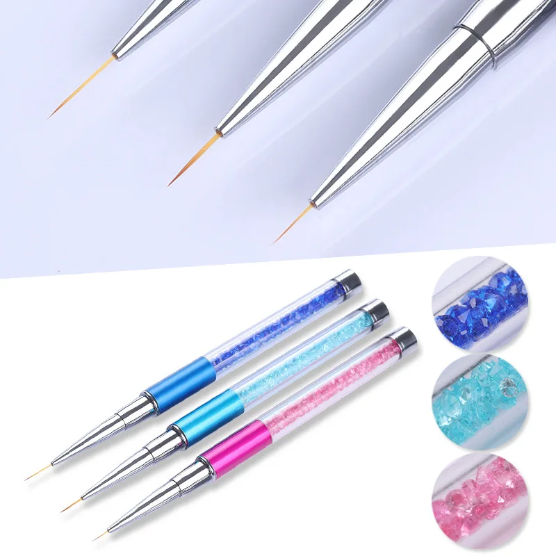 

1Pc Nail Art Brush UV Gel Liner Drawing Painting Pen 7mm 9mm 11mm Rhinestone Handle with Cap Colorful DIY Manicure Nail Art Tool