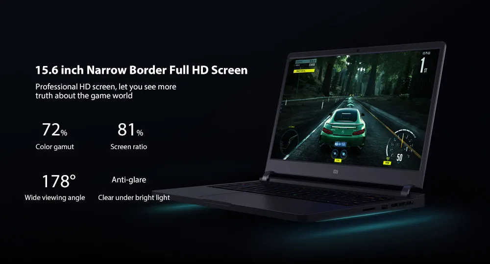 Xiaomi Mi Gaming Laptop 15.6 inch Windows 10 Home Chinese Version Intel Core i7-8750H Hexa Core 2.2GHz 16GB RAM 256GB SSD + 1TB HDD Dual WiFi Bluetooth 4.1 HDMI Type-C Camera