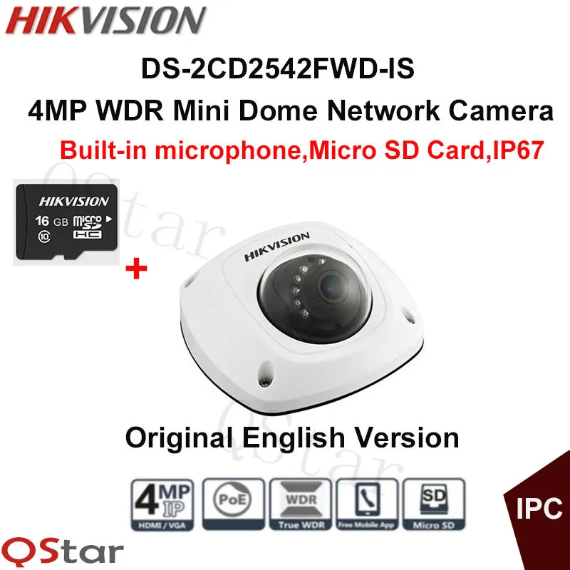 Hikvision Original English CCTV Camera DS-2CD2542FWD-IS 4MP WDR Mini Dome IP Camera IP67 POE built in microphone+16G SD Card camera : image Hikvision Original English CCTV Camera DS-2CD2542FWD-IS 4MP WDR Mini Dome IP Camera IP67 POE built in microphone+16G SD Card camera