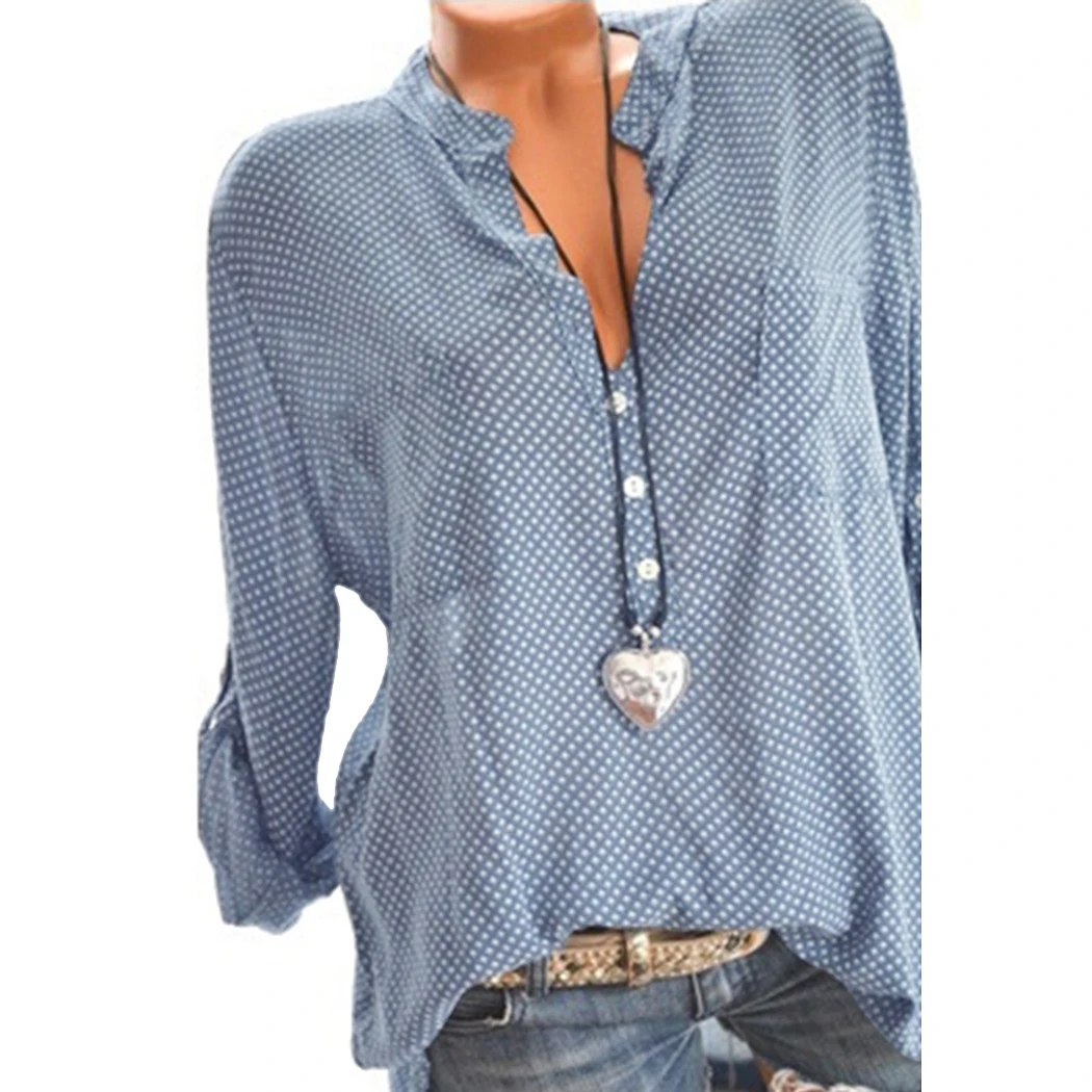 Prix Plus la Taille 4XL Femmes Blouses Mode Polka Dot Imprimé À Manches Longues Tops 2018 Été Automne Lâche Dames Chemises Tee Blusa feminina