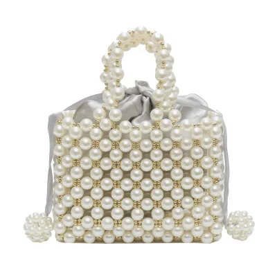 

Designer Brand Crystal Women Beaded Handbag Handmade Pearl Bag Totes Bride Evening Bag Top-Handle Bags Ladies Luxury Bags 2019