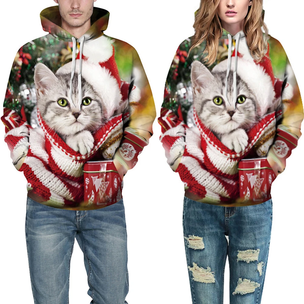 Cute 3D Cat Print Unisex Hoodie Sweatshirt Couple Hooded Top Hip Hop