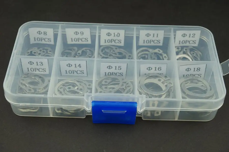 Стопорное кольцо из нержавеющей стали 304 набор стопорных колец 8 18 мм с коробкой 100