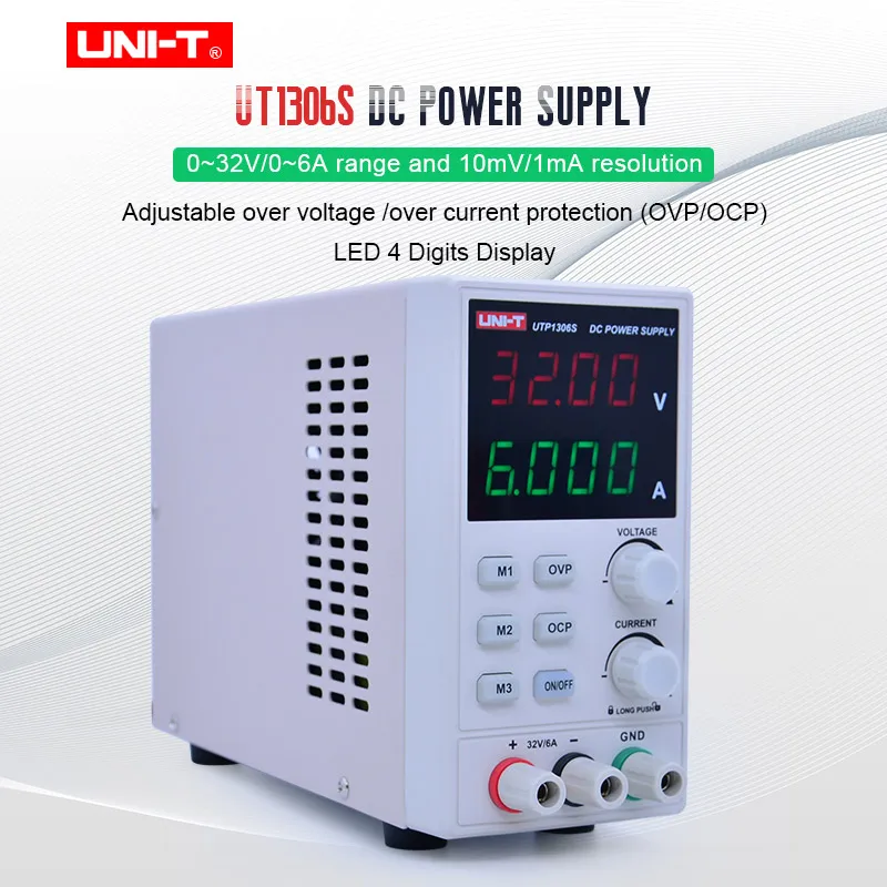 

UNI-T UTP1306S Mini DC power supply 4 Digit Display LED High Precision Adjustable dc power supply Switch 0~32V/0~6A AC 220V 50Hz