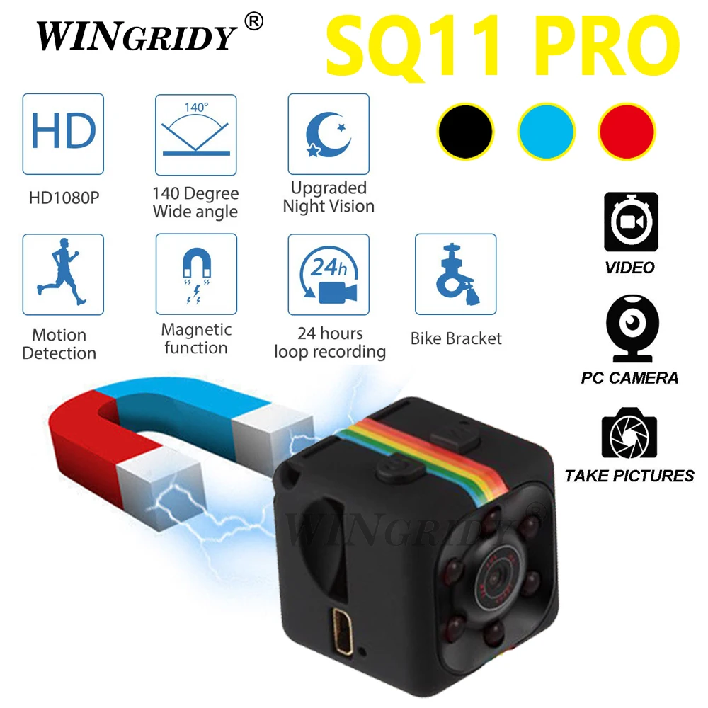 

Original SQ11 Pro Mini Camera Motion Detection Degree Wide-Angle Lens HD 1080P Wide Angle Mini Camcorder DVR Sport video SQ 11