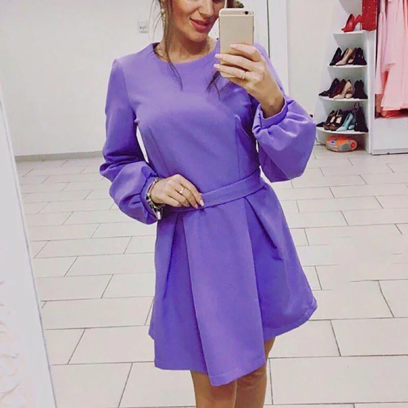 

Hot Sale Spring Women Dress Fashion Pure Color Casual Dress Long Sleeve Autumn Winter Dresses 6Q1853