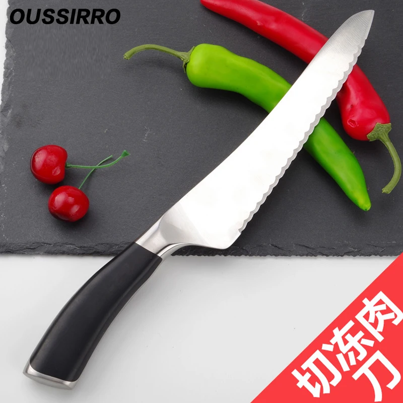 Stainless Steel Kitchen Knife Jagged Edge Frozen Meat Knife Cleaver