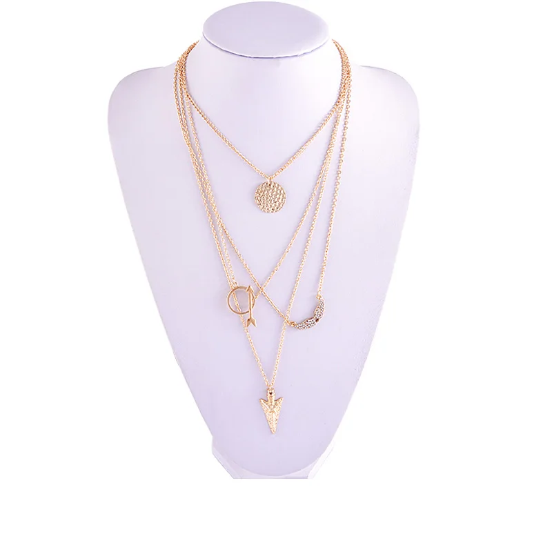 

Cheap Jewelry New Initial lariat Punk Gold Multi Layer Necklace Sexy Circular Arrow Angel Wing Pendant Necklace N1899
