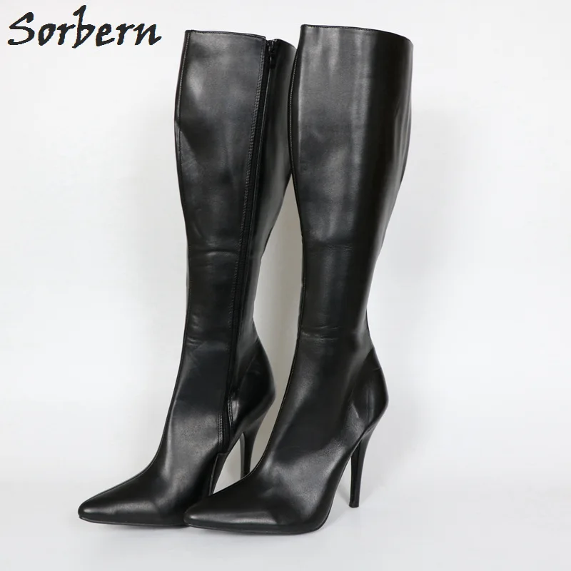 Fétiche Black Veau Haute Orteils Sexy custom Stilettos Talons Large Genou 46 Sorbern Bottes Grande Pointu 12 Fit Taille Boot Cm Personnalisé Talon Color A3LR45jq