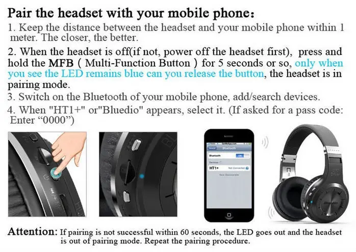 Blue dio H+ Plus Bluetooth 4,1 Стерео наушники HIFI беспроводные наушники для звонков музыка с микрофоном FM TF слот для карт