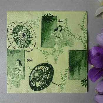 

20 25cm vintage table napkin paper tissue green spring song umbrella girl lady beauty decoupage wedding party home dinner decor