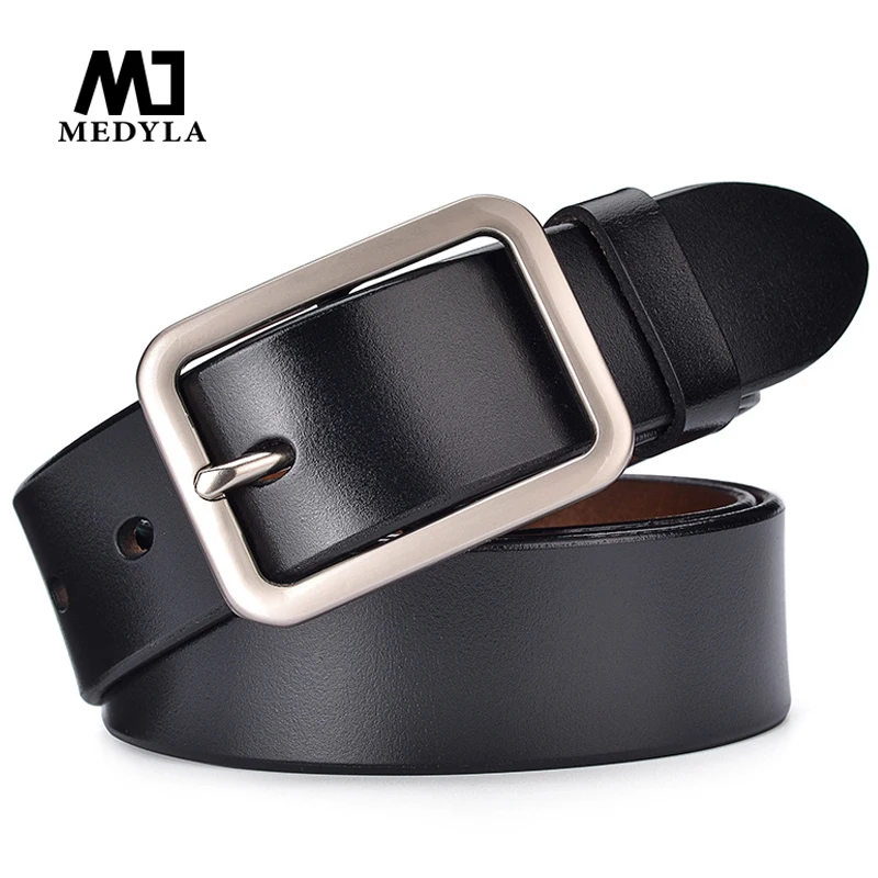 

MEDYLA New Unisex Leather Belt Pin Buckle Vintage Men and Women Fashion Strap Female Waistband Pin Buckles Fancy for Men's Jeans