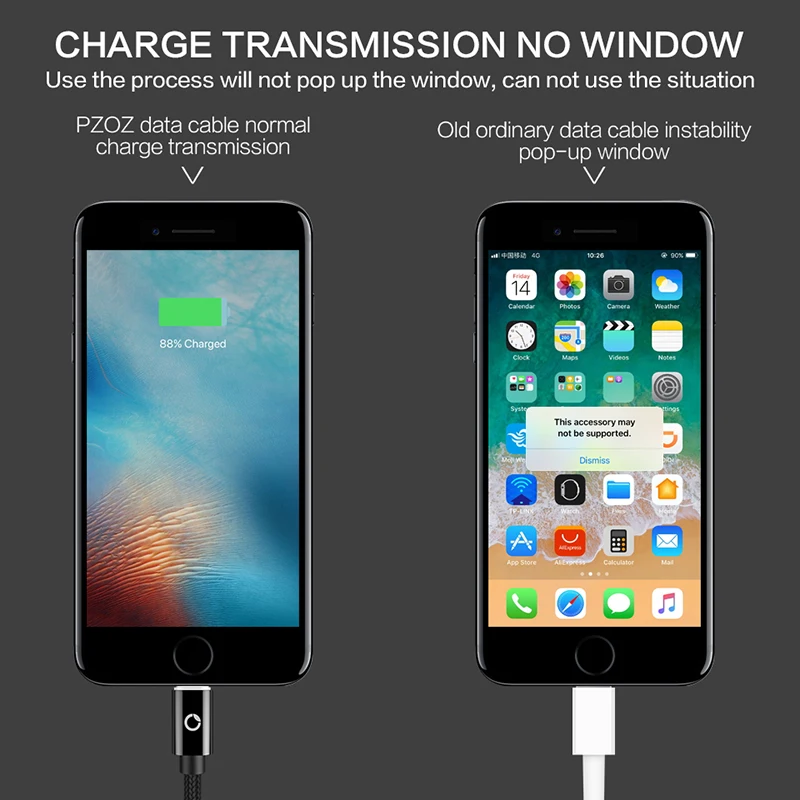 Кабель PZOZ для iphone зарядное устройство usb быстрая зарядка x 8 6s 7 plus со светодиодной