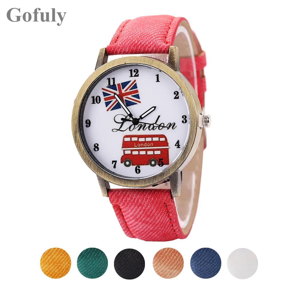 

Gofuly NEW Best Quality Watch Women PU Leather wristwatch casual dress watch Union Jack Quartz Watches Gift