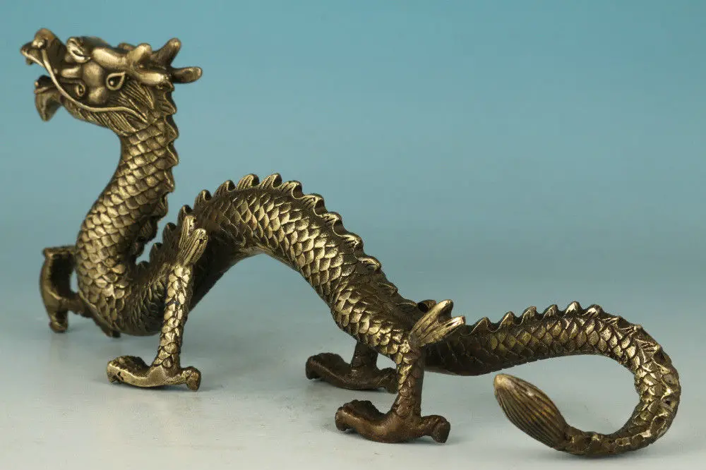 Chinese Old Bronze Collection Handmade Carved Dragon Figure Statue