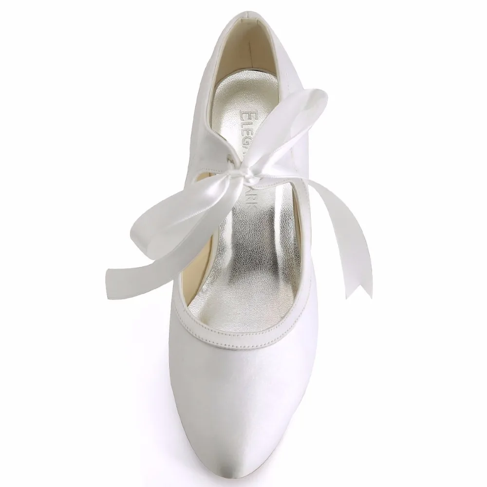 Женские туфли-лодочки; цвет белый, слоновой кости; удобные туфли с закрытым носком на низком каблуке; атласная Свадебная обувь Mary Jane; Свадебная обувь; EP41017