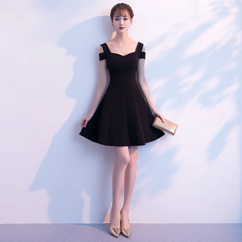 

Black evening dress 2020 new banquet party noble and elegant birthday party short sexy slim dress