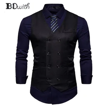 

New Arrival Black Men's Sleeveless Slim Fit Suit Vest Double Breasted Eight Buttons Business Dating Wedding Dress Waistcoat