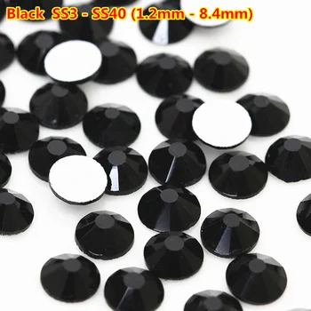 

SS3-SS40 Non Hot Fix Nail Black Rhinestones Glass swarovsky ss3 Crystal Flatback Strass Nail Art Stone for Nail Art Decoration