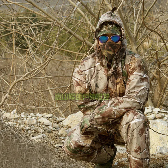 Bionic Водонепроницаемый Камуфляж охотничья свободная одежда дышащий Ghillie костюм куртка+ комбинезон+ Кепка для спорта на открытом воздухе
