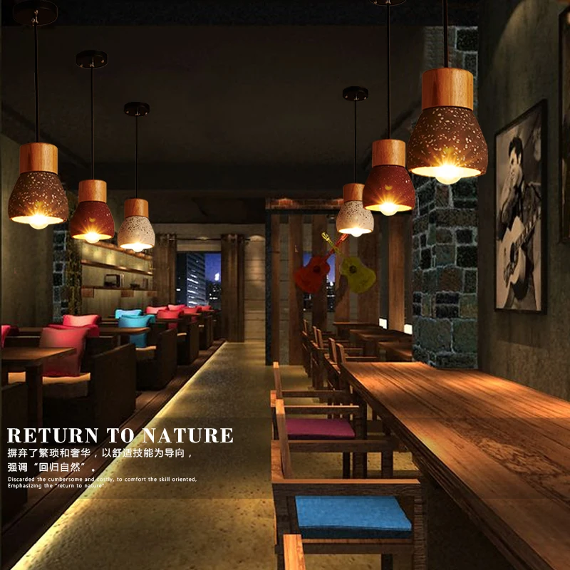  American industrial style industrial wind cement ceiling wood small pendant lamp west dining room C - 32834408560