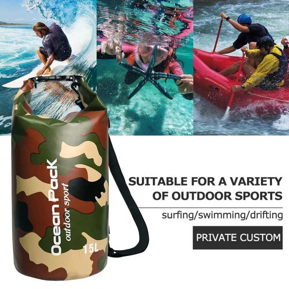 2L/5L/10L/15L/20L Камуфляжный Водонепроницаемый сухой мешок с плечевыми ремнями для