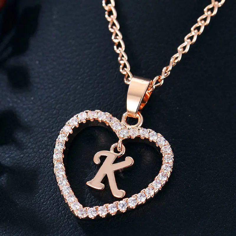 Романтическая любовь ожерелье с кулоном Стразы ожерелье для девочек женские золотые воротники с алфавитом трендовые новые шармы - Окраска металла: K