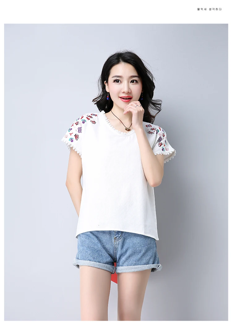 new summer women blouse shirt fashion casual o-neck female ladies tops floral embroidery solid women's clothing 0284 40