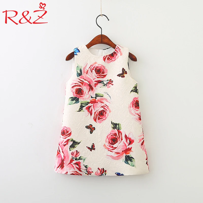 

R&Z 2018 Korean Version of The New Summer Baby Girls Clothes Printing Sleeveless Striped Vest Dress for Kids Children's Clothing