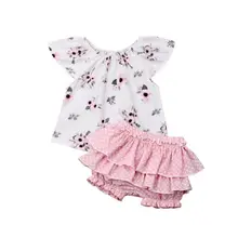 Одежда с цветочным принтом для новорожденных девочек от 0 до 18 месяцев топы, платье с оборками, шорты-пачки, комплекты со штанами