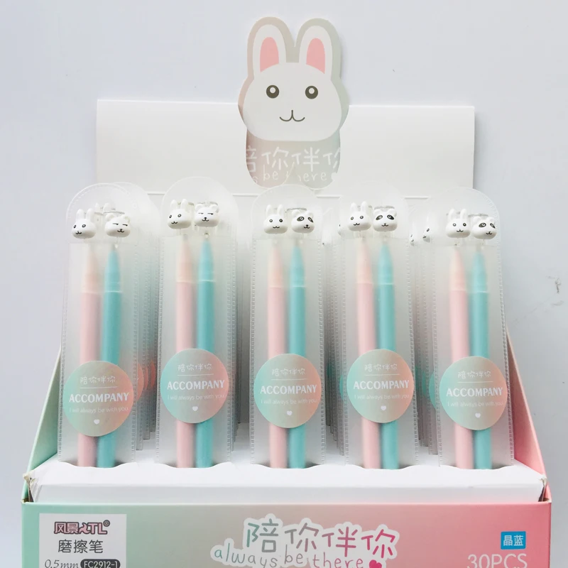 

2pcs/pack Kawaii Rabbit Bear Panda Erasable Gel Pen Rollerball Pen School Office Supply Student Stationery Blue Ink 0.5mm