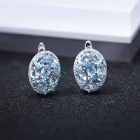 GEM'S BALLET Natural Sky Blue Topaz Pure 925 Sterling Silver Oval Clip Earrings Women Gift Vintage Luxury Fine Costume Jewelry - Image 2