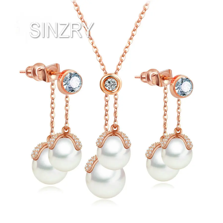 

SINZRY Korean jewelry AAA Cubic Zirconia simulated pearl Jewelry Sets elegant tassel choker necklaes earring sets