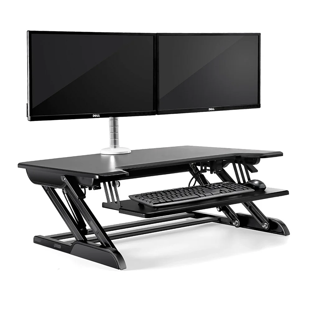 

Aluminum Frame Height Adjustable Sit-Standing Desk Converter with Keyboard Tray, Lapdesk for Monitor and Laptop Sit to Stand