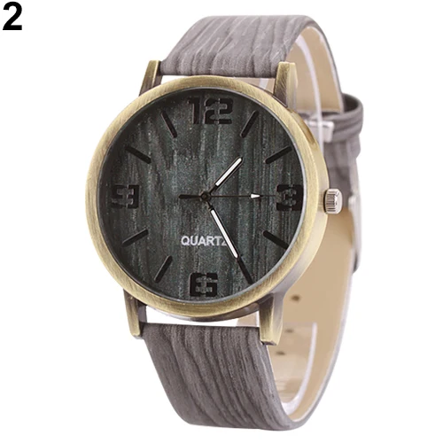 

Popular Stylish Grain Bronze Watches with Design Numerals Faux Leather Quartz Analog Dress Wrist Watch 5V6T