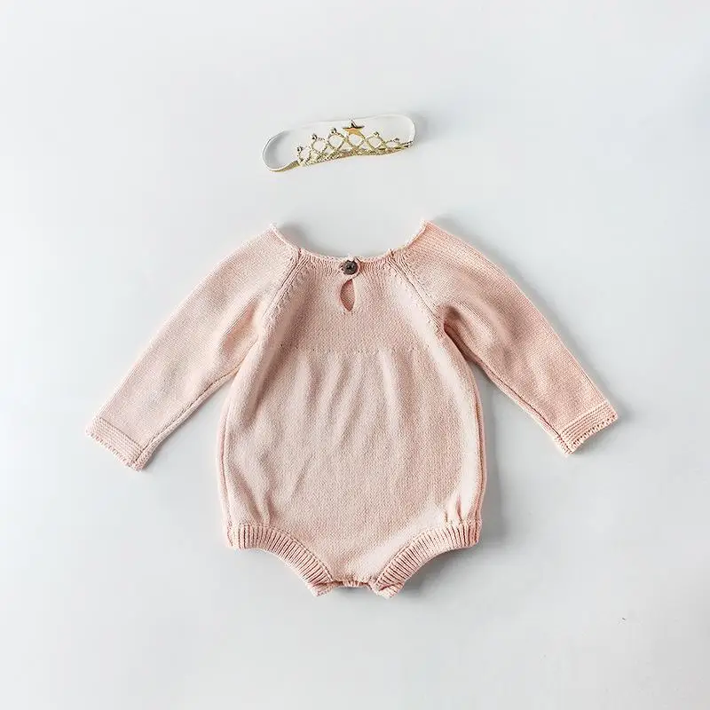 Baby Girls Knit Bodysuits Infant Newborn Floral Embroidery Long Sleeve One-Pieces Children Kids Outfits Clothing