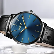 OLEVS Brand Luxury Ultrathin Quartz Men Watches Business Casual Black Japan quartz-Watch Genuine Leather Clock male New Relogio