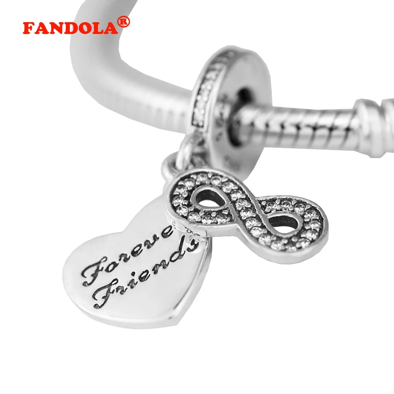 

Fits Pandora Charms Bracelet Forever Friends Beads with Clear Cubic Zirconia 100% 925 Sterling Silver Jewelry Free Shipping