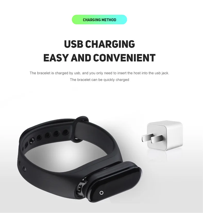 M4 Smart Bracelet Band Fitness Tracker  Heart Rate Blood Pressure Messages Reminder Color Screen Sport Wristband band M4