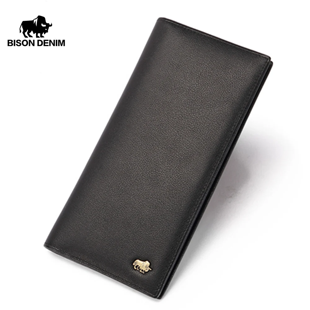 BISON DENIM деловой мужской кошелек натуральная кожа держатель для карт монет длинный