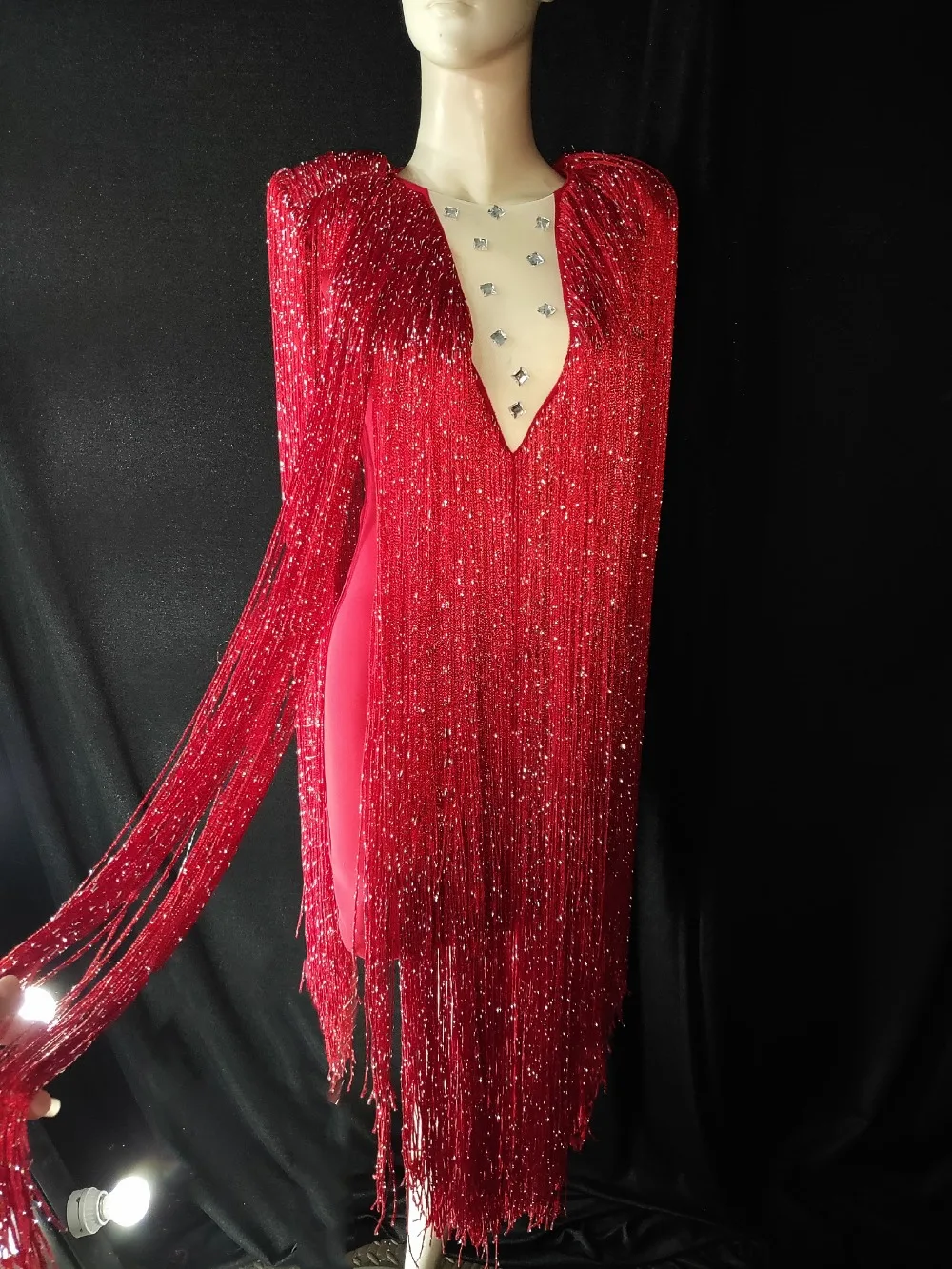 Fashion Fringes Design Dress Rhinestones Outfit Sexy Dance Wear Party Tassel Costume Stage Club wear Singer Dance Clothes