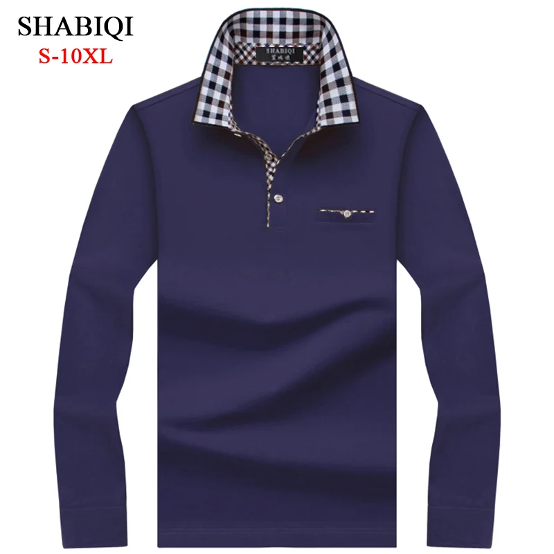 SHABIQI новая брендовая мужская Однотонная рубашка поло с длинным рукавом, Мужская Осенняя теплая рубашка с длинным рукавом, повседневные топы с вышивкой размера плюс S-10XL - Цвет: baolan