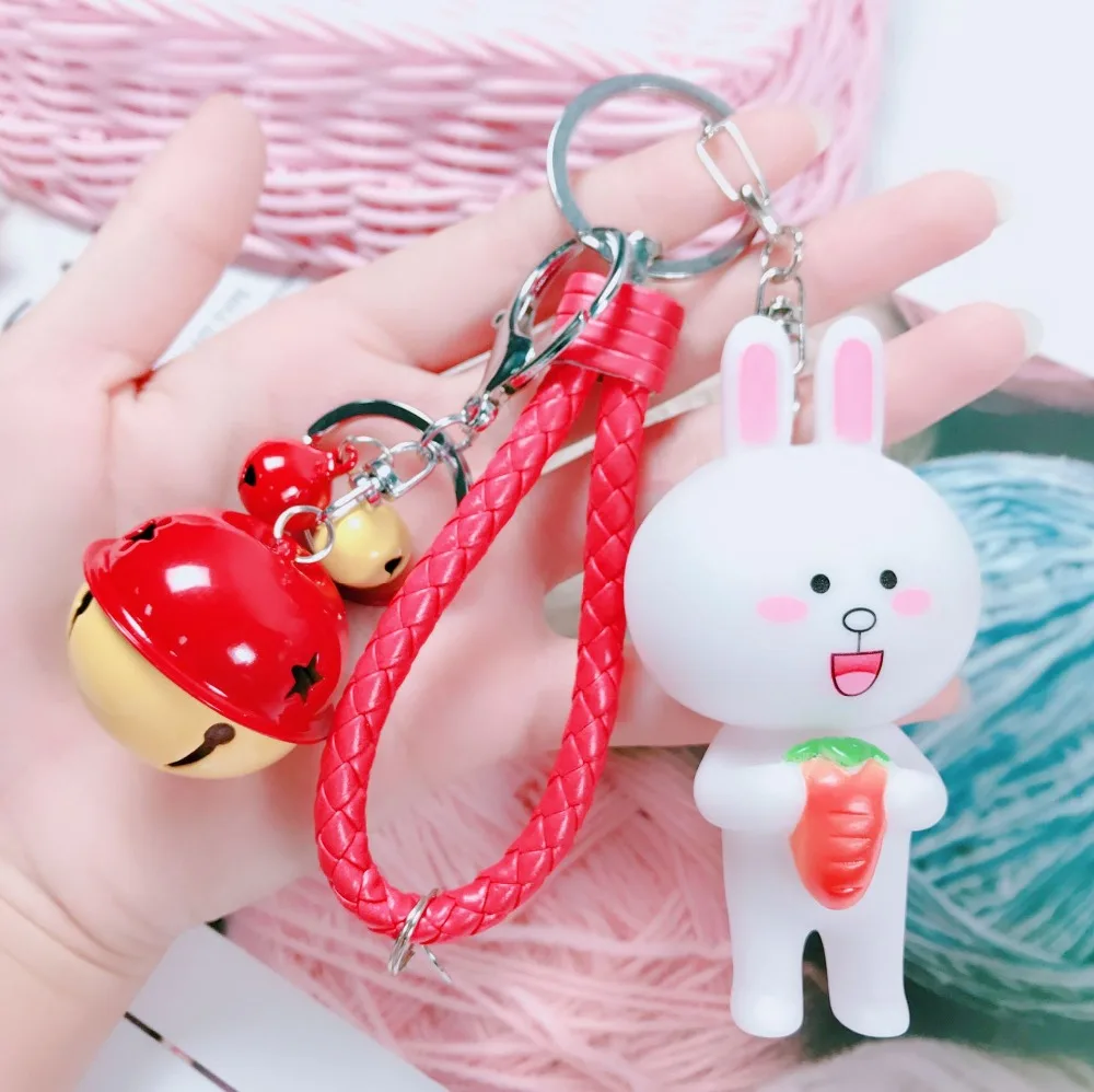 

2019 Cute teddy bear can ni rabbit couple keychains key chain doll bags hang male and female south Korean gift